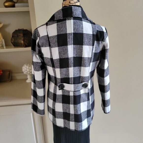 Black & White Plaid Double-Breasted Peacoat Jacket By Me Jane M - Picture 2 of 7